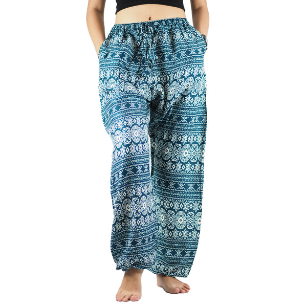 Hilltribe strip Unisex Drawstring Genie Pants in Green PP0110 020049 01