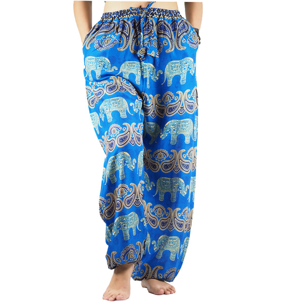 Cartoon elephant Unisex Drawstring Genie Pants in Blue PP0110 020052 01