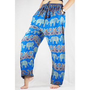 Cartoon elephant Unisex Drawstring Genie Pants in Blue PP0110 020052 01