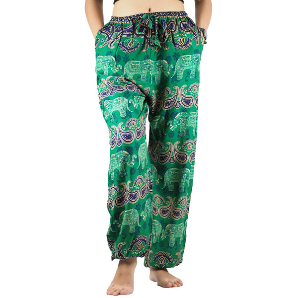Cartoon elephant Unisex Drawstring Genie Pants in Green PP0110 020052 04