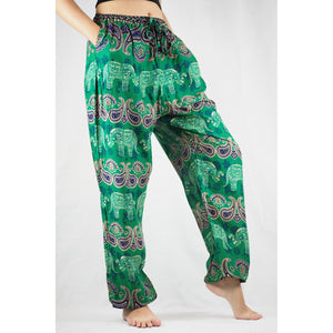 Cartoon elephant Unisex Drawstring Genie Pants in Green PP0110 020052 04