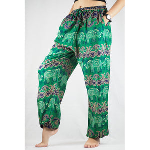 Cartoon elephant Unisex Drawstring Genie Pants in Green PP0110 020052 04