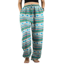 Load image into Gallery viewer, Striped Elephant Unisex Drawstring Genie Pants in Ocean Blue PP0110 020053 01