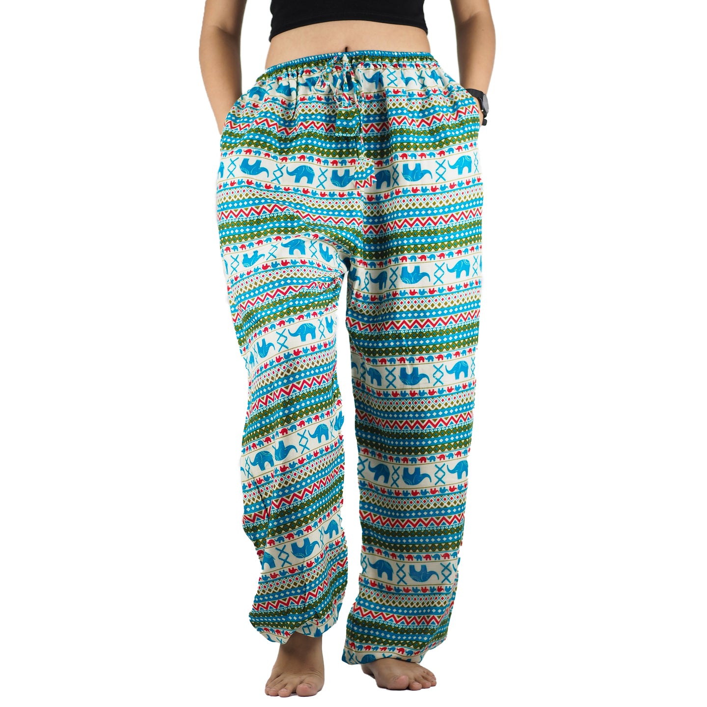 Striped Elephant Unisex Drawstring Genie Pants in Ocean Blue PP0110 020053 01