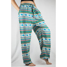 Load image into Gallery viewer, Striped Elephant Unisex Drawstring Genie Pants in Ocean Blue PP0110 020053 01