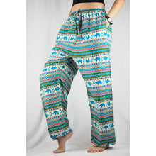 Load image into Gallery viewer, Striped Elephant Unisex Drawstring Genie Pants in Ocean Blue PP0110 020053 01