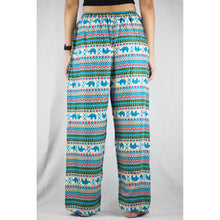 Load image into Gallery viewer, Striped Elephant Unisex Drawstring Genie Pants in Ocean Blue PP0110 020053 01