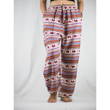 Load image into Gallery viewer, Striped elephant Unisex Drawstring Genie Pants in Red PP0110 020053 03