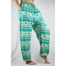 Load image into Gallery viewer, Striped elephant Unisex Drawstring Genie Pants in Green PP0110 020053 05