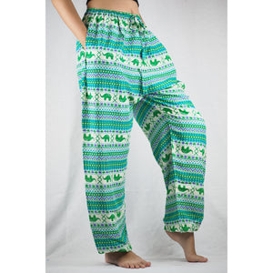 Striped elephant Unisex Drawstring Genie Pants in Green PP0110 020053 05