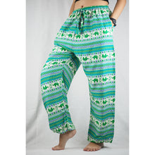 Load image into Gallery viewer, Striped elephant Unisex Drawstring Genie Pants in Green PP0110 020053 05