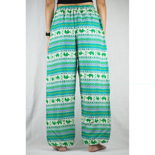 Load image into Gallery viewer, Striped elephant Unisex Drawstring Genie Pants in Green PP0110 020053 05
