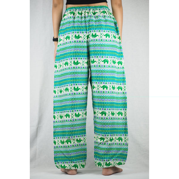 Striped elephant Unisex Drawstring Genie Pants in Green PP0110 020053 05