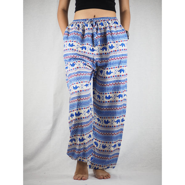 Striped elephant Unisex Drawstring Genie Pants in Blue PP0110 020053 06