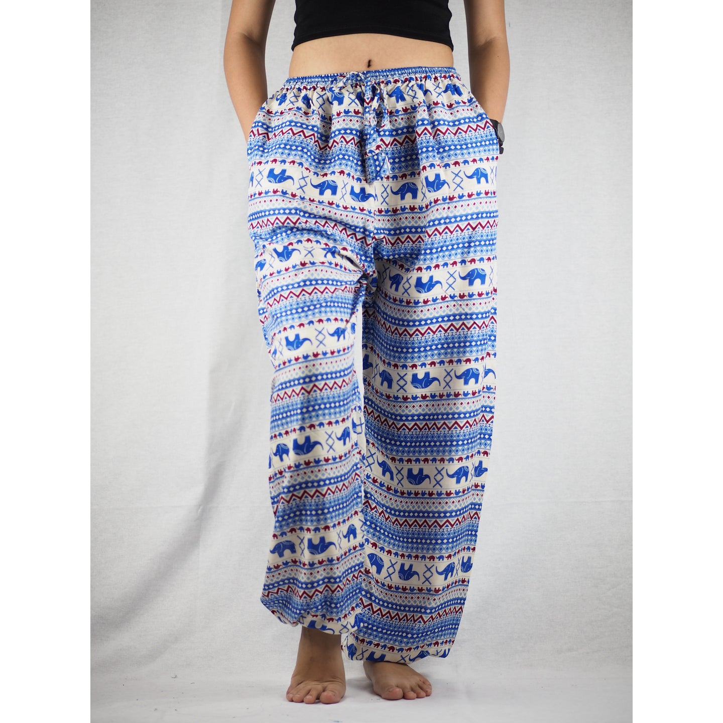 Striped elephant Unisex Drawstring Genie Pants in Blue PP0110 020053 06