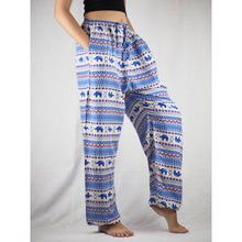 Load image into Gallery viewer, Striped elephant Unisex Drawstring Genie Pants in Blue PP0110 020053 06