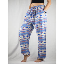 Load image into Gallery viewer, Striped elephant Unisex Drawstring Genie Pants in Blue PP0110 020053 06