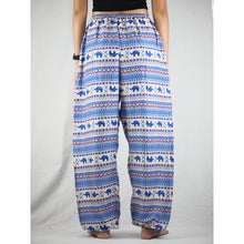 Load image into Gallery viewer, Striped elephant Unisex Drawstring Genie Pants in Blue PP0110 020053 06