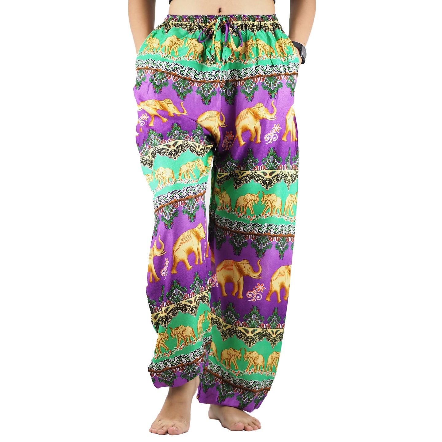 Indian elephant Unisex Drawstring Genie Pants in Purple PP0110 020056 04