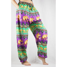 Load image into Gallery viewer, Indian elephant Unisex Drawstring Genie Pants in Purple PP0110 020056 04