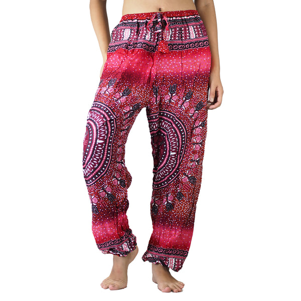 Tribal dashiki Unisex Drawstring Genie Pants in Pink PP0110 020060 01