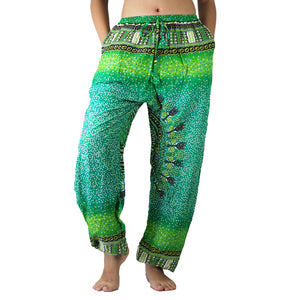 Tribal dashiki Unisex Drawstring Genie Pants in Green PP0110 020060 02
