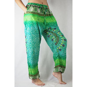 Tribal dashiki Unisex Drawstring Genie Pants in Green PP0110 020060 02