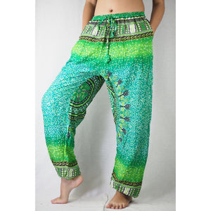 Tribal dashiki Unisex Drawstring Genie Pants in Green PP0110 020060 02