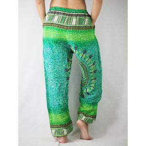 Tribal dashiki Unisex Drawstring Genie Pants in Green PP0110 020060 02