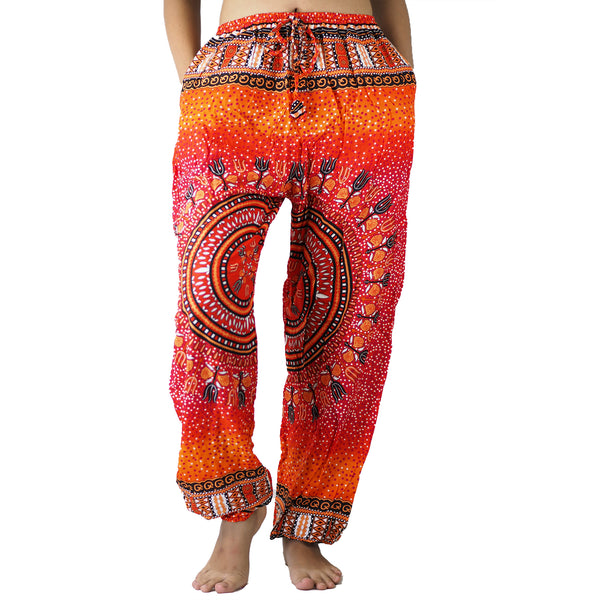 Tribal dashiki Unisex Drawstring Genie Pants in Orange PP0110 020060 03