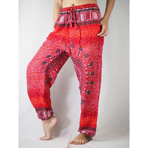 Tribal dashiki Unisex Drawstring Genie Pants in Red PP0110 020060 05