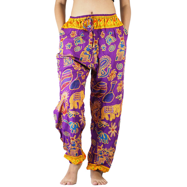 Cartoon elephant Unisex Drawstring Genie Pants in Purple PP0110 020061 02