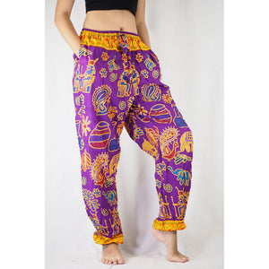 Cartoon elephant Unisex Drawstring Genie Pants in Purple PP0110 020061 02