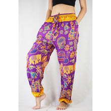 Load image into Gallery viewer, Cartoon elephant Unisex Drawstring Genie Pants in Purple PP0110 020061 02