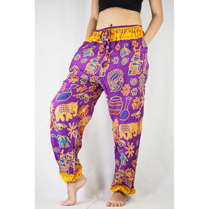 Cartoon elephant Unisex Drawstring Genie Pants in Purple PP0110 020061 02