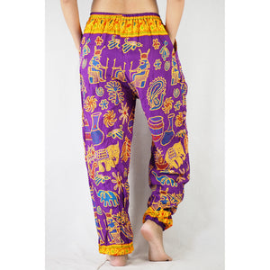 Cartoon elephant Unisex Drawstring Genie Pants in Purple PP0110 020061 02