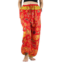 Load image into Gallery viewer, Cartoon elephant Unisex Drawstring Genie Pants in Red PP0110 020061 03