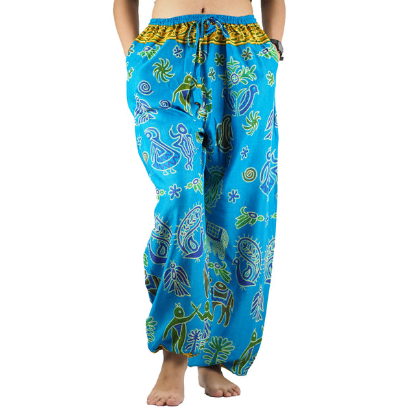 Cartoon elephant Unisex Drawstring Genie Pants in Blue PP0110 020061 04