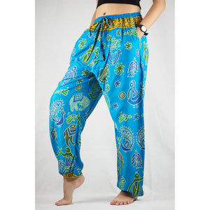 Cartoon elephant Unisex Drawstring Genie Pants in Blue PP0110 020061 04