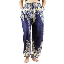 Load image into Gallery viewer, Flower chain Unisex Drawstring Genie Pants in Navy PP0110 020064 02