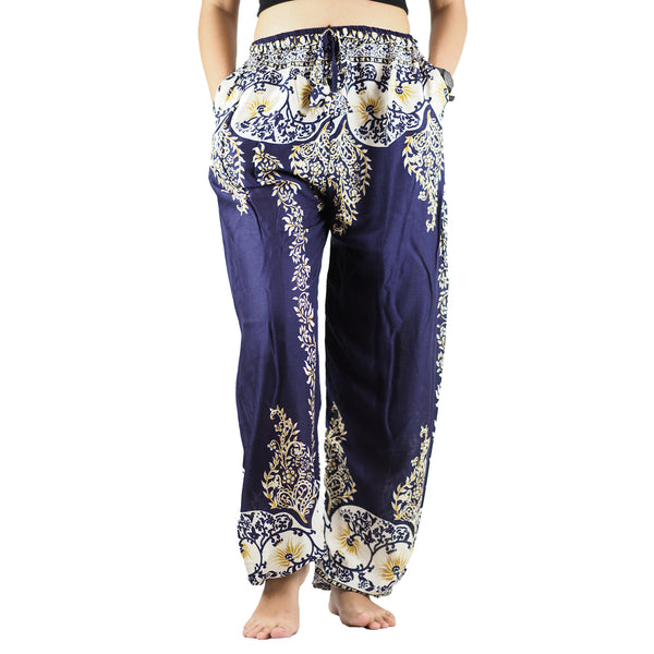 Flower chain Unisex Drawstring Genie Pants in Navy PP0110 020064 02