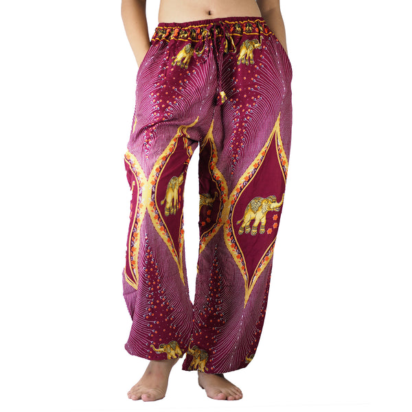 Diamond Elephant Unisex Drawstring Genie Pants in Red PP0110 020079 02