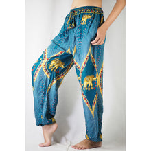 Load image into Gallery viewer, Diamond Elephant Unisex Drawstring Genie Pants in Ocean Blue PP0110 020079 03