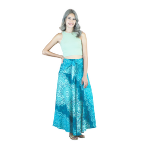 Peonies Mandala Women's Bohemian Skirt in Ocean Blue SK0033 020308 05