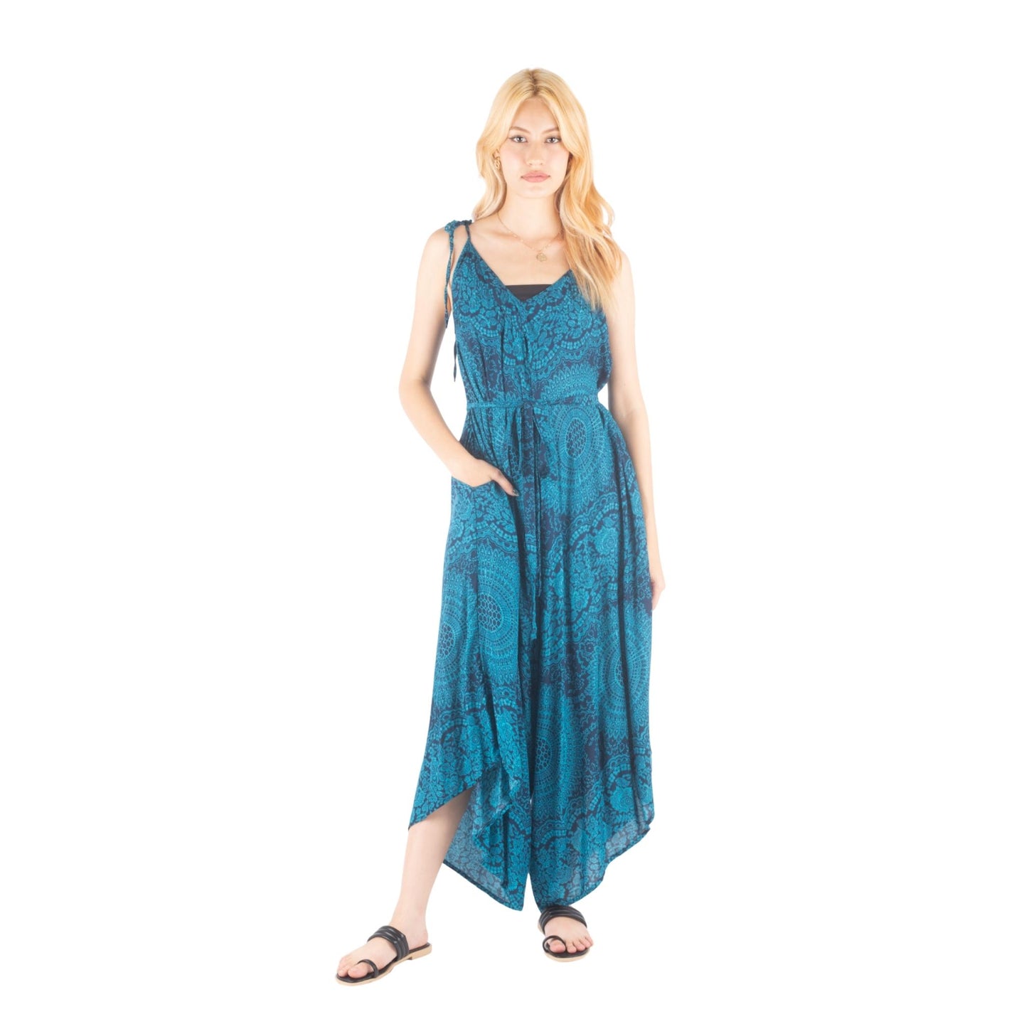Monotone Mandala Women's Jumpsuit with Belt in Ocean Blue JP0097 020031 06