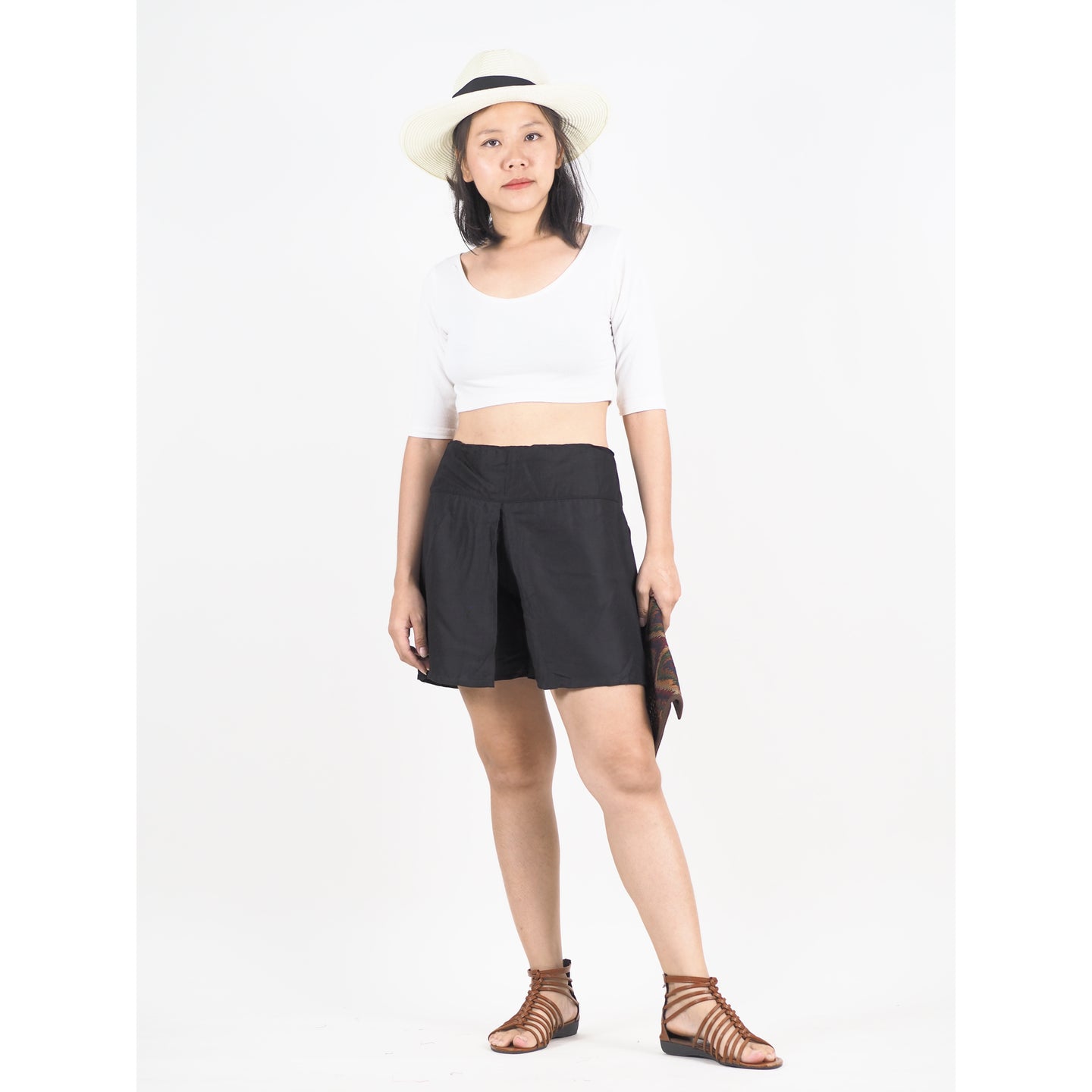 Solid Color Women's Wrap Shorts Pants in Black PP0205 020000 10