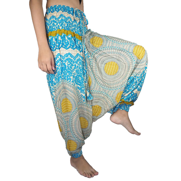 2 tone mandala Unisex Aladdin drop crotch pants in Light Blue PP0056 020032 03