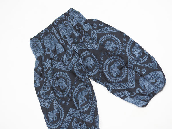 Elephant Circles Unisex Kid Harem Pants in Black PP0004 020051 01