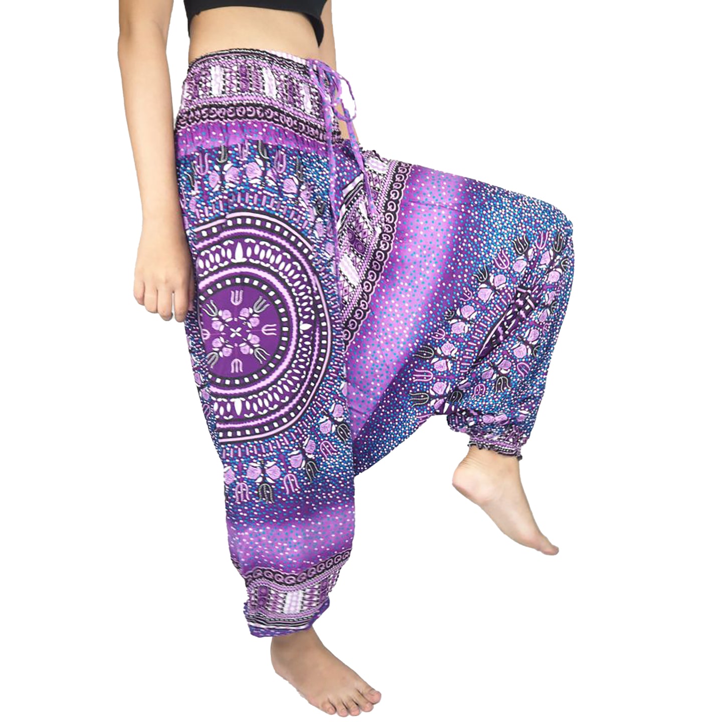 Tribal Dashiki  Unisex Aladdin drop crotch pants in Purple PP0056 020060 06