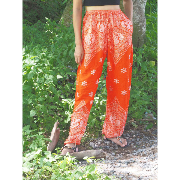 Flower drops Unisex Drawstring Genie Pants in Orange PP0110 020070 04